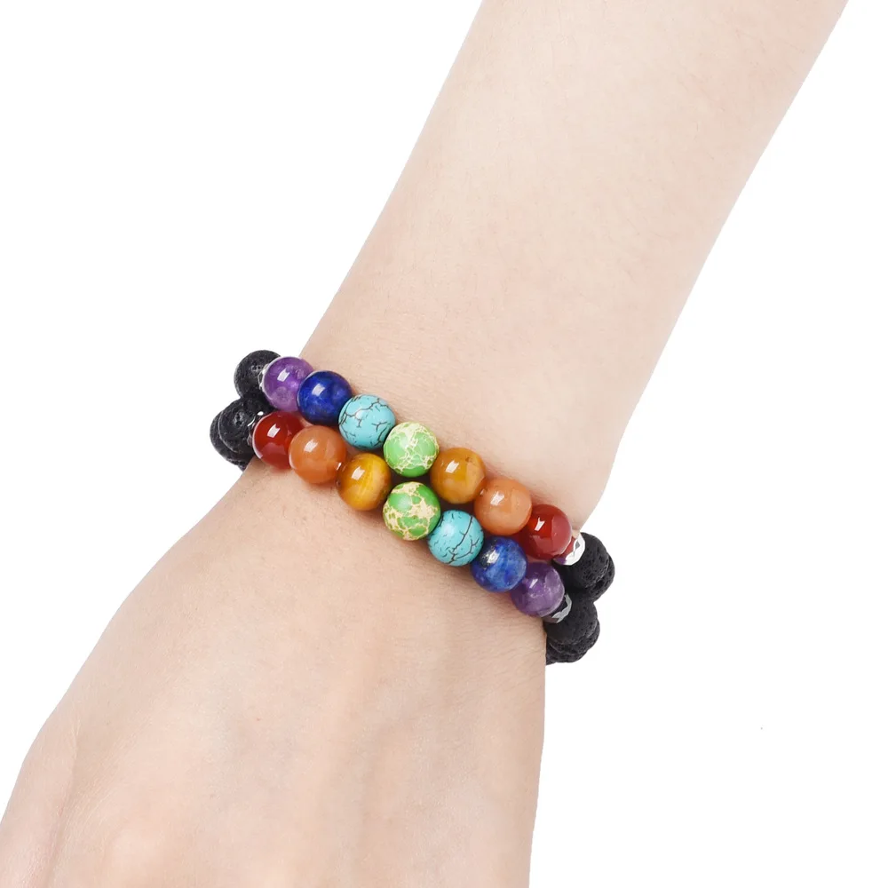Радужные чакр каменные амулеты 8 мм черные бусины из лавы Сделай Сам ароматерапия