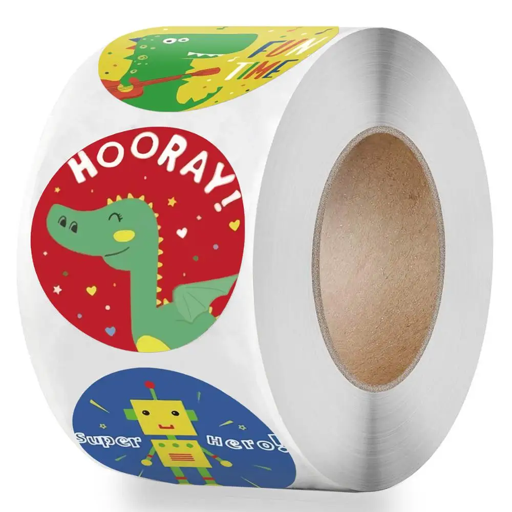 Pegatinas de recompensa de animales y dinosaurios para ni&ntilde;os, pegatinas redondas de 1 pulgada, 8 dise&ntilde;os en ingl&eacute;s, rollo de 500 Uds.-5