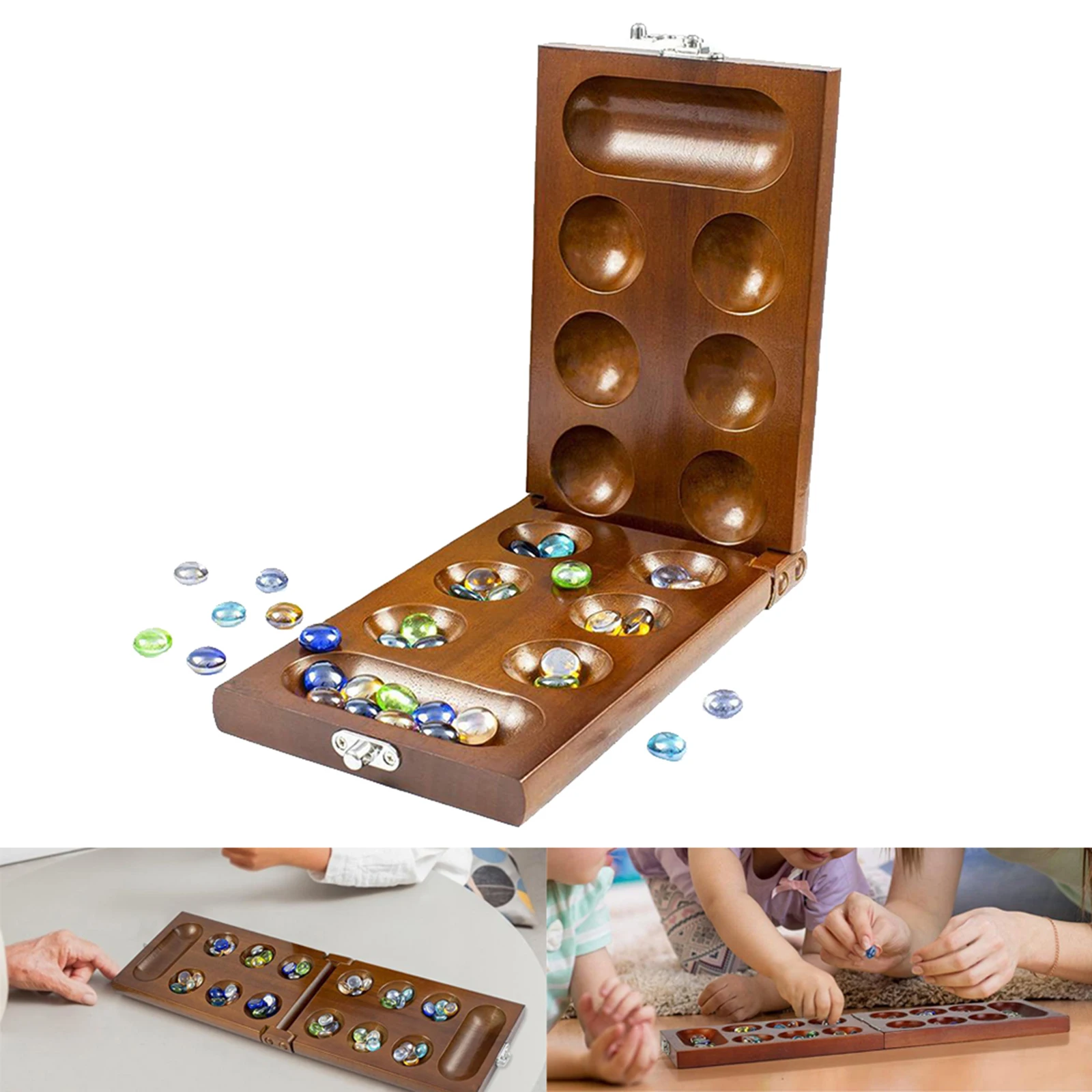 

Mancala Strategy Game Wood Folding Board Stones for Adult Children Boys Girl