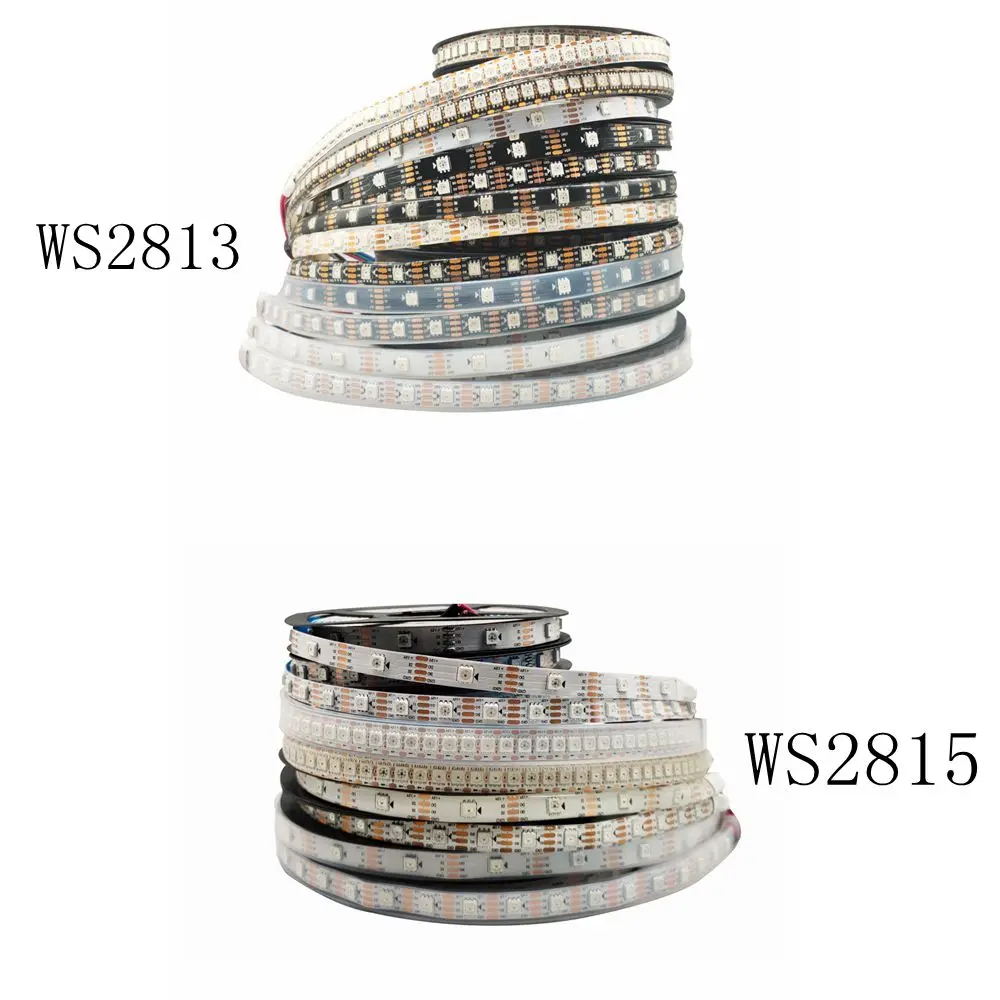 

WS2813 WS2815 Ied Strip 30/60/144 pixeIs/Ieds/m Smart RGB Ied Iight Strip White/Black PCB IP30/65/67 DC5V DC12V