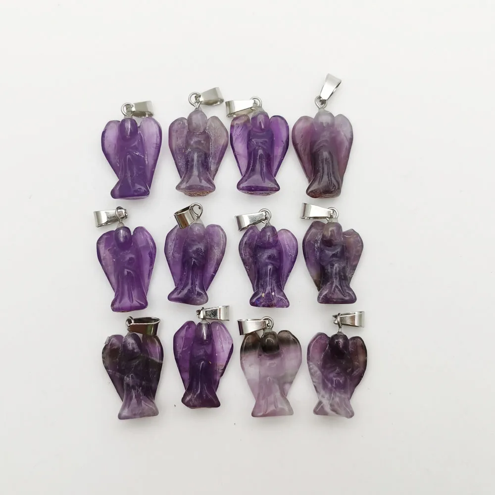 

amethysts Angel Natural stone pendant 12pc small Angel jewelry Wing charm Necklaces pendants for jewelry making free shipping