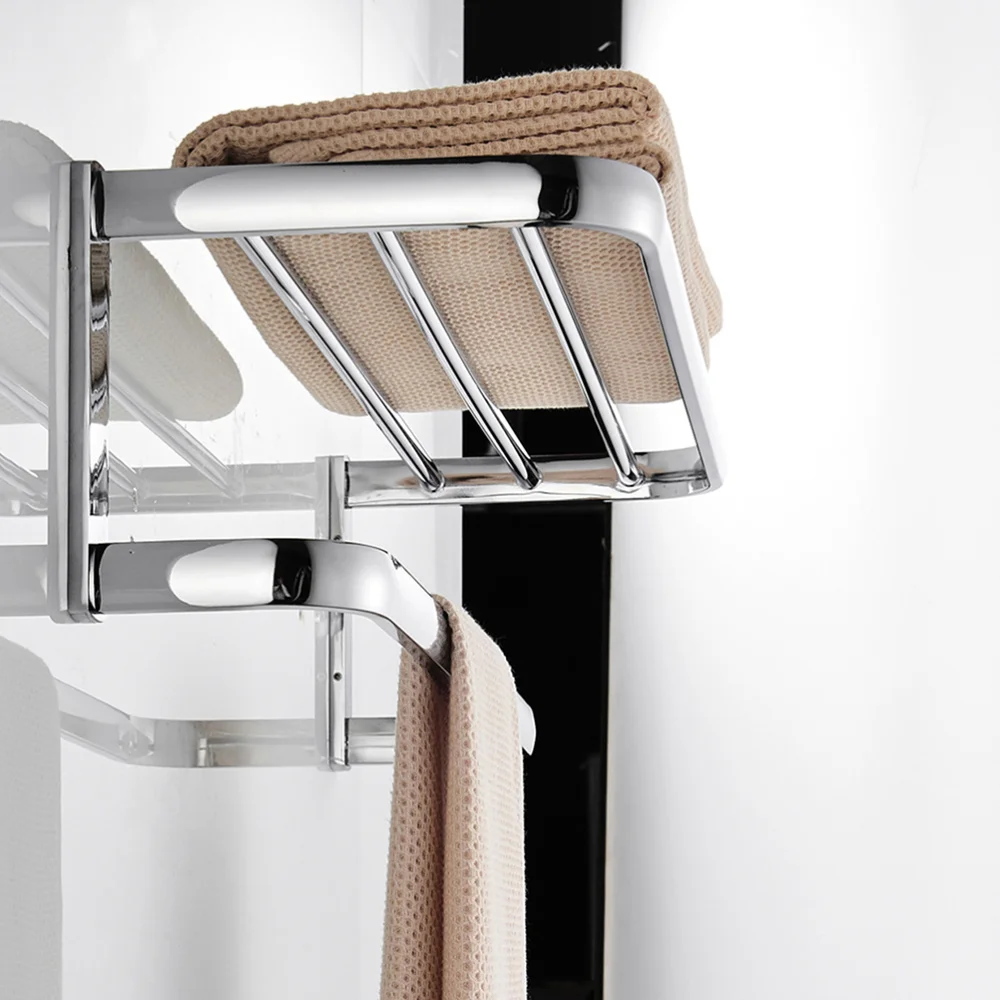 

1pc Wall-mounted Bathroom Storage Rack Bath Towel Holder for Home (Silver)