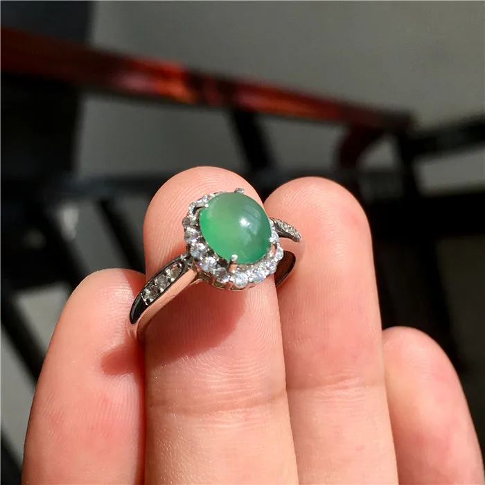 

Myanmar Natural a Cargo Jade Ring S925 Silver Inlaid Royal Jade Pavilion Jewelry Place Order Live