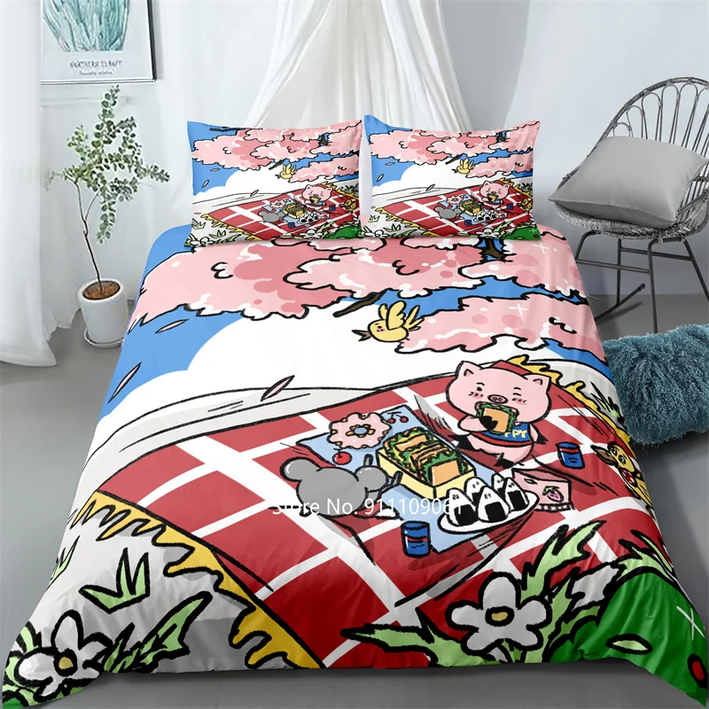 

Постельное белье с 3D-принтом милой свиньи, 2-3 дюйма, красные, синие, зеленые пододеяльники и наволочки, детские украшения для комнаты с милым...