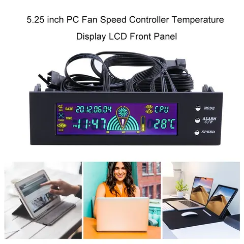 ЖК-панель ЦП, контроллер скорости вентилятора, дисплей температуры, 5,25 дюйма, для ПК, долговечный контроллер скорости вентилятора с воздушным охлаждением