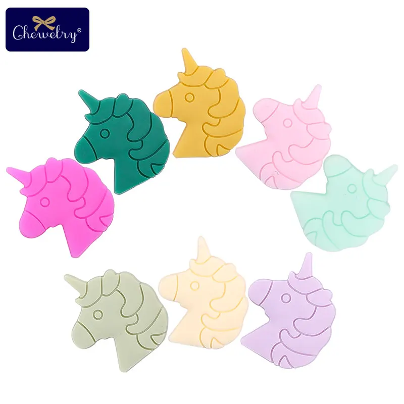 

5pcs Silicone Teether Beads Unicorn Baby Toy DIY Pacifier Chain Necklace Pendant Bite Chew Bite Chew Rodent For Teething Kid Toy