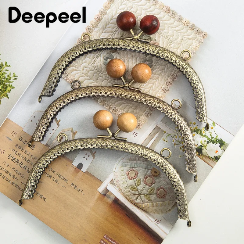 

2pcs 12.5/16.5/20.5CM Wood Bead Head Metal Embossed Purse Frame for Bag Handles Wallet Kiss Clasps Diy Hardware Sewing Accessory