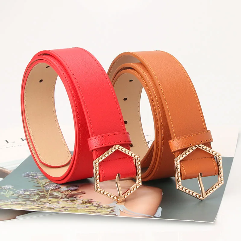 

MY7 Women's belt fashion new fashion fashion fashion litchi grain imitation leather belt hexagonal alloy buckle versatile
