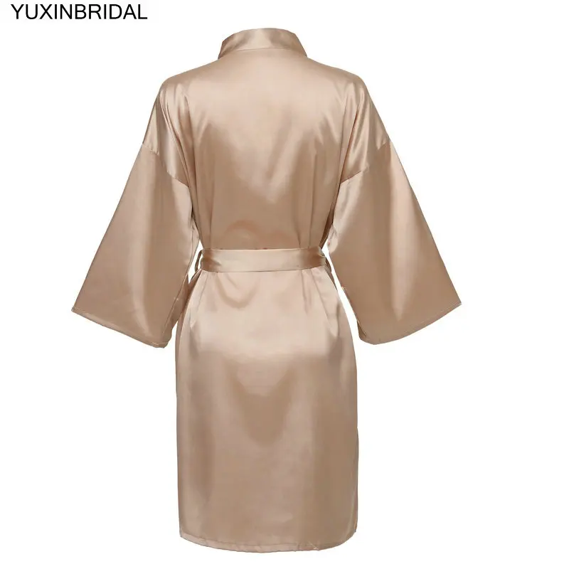 Rose Gold YUXNBRIDAL Атласный халат для невесты, Свадебный банный халат, одежда для невесты, Свадебный Однотонный женский халат до колена - Цвет: Rose Gold