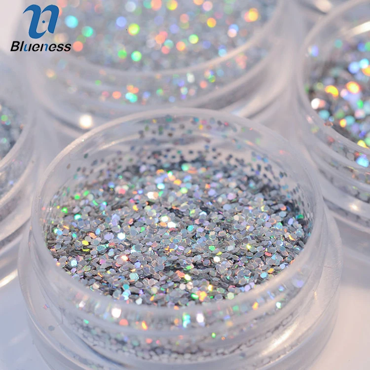 Blueness голографический блестящий для ногтей порошок серебряный цвет Дизайн