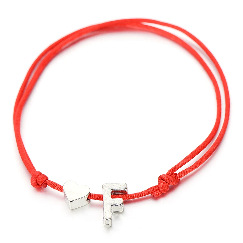 1pc Silver Color Tiny Heart Initials Name Charm Letter Bracelet For Women Men Lucky String Rope Red Bracelets Couple Gifts |