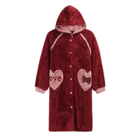 autumn and winter coral velvet hooded pajamas womens thickened long wine red nightdress cartoon girl flannel home clothes robe