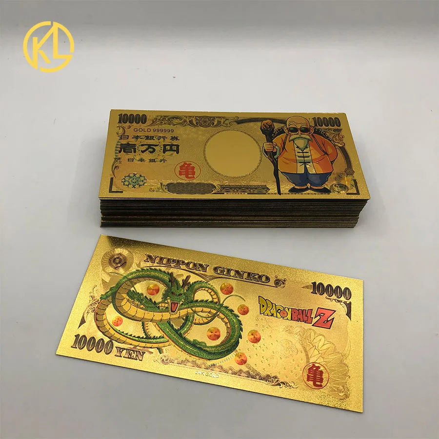 100 шт./лот, японский Драконий жемчуг z, персонаж из мультфильма, 10000 иен, Золотые пластиковые банкноты для детской классической коллекции памяти