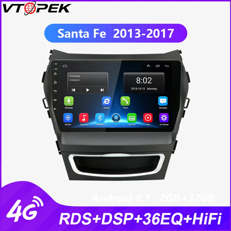 Vtopek Android автомобильный DVD мультимедийный плеер для Hyundai Santa Fe 2013 2017 GPS навигация 4G