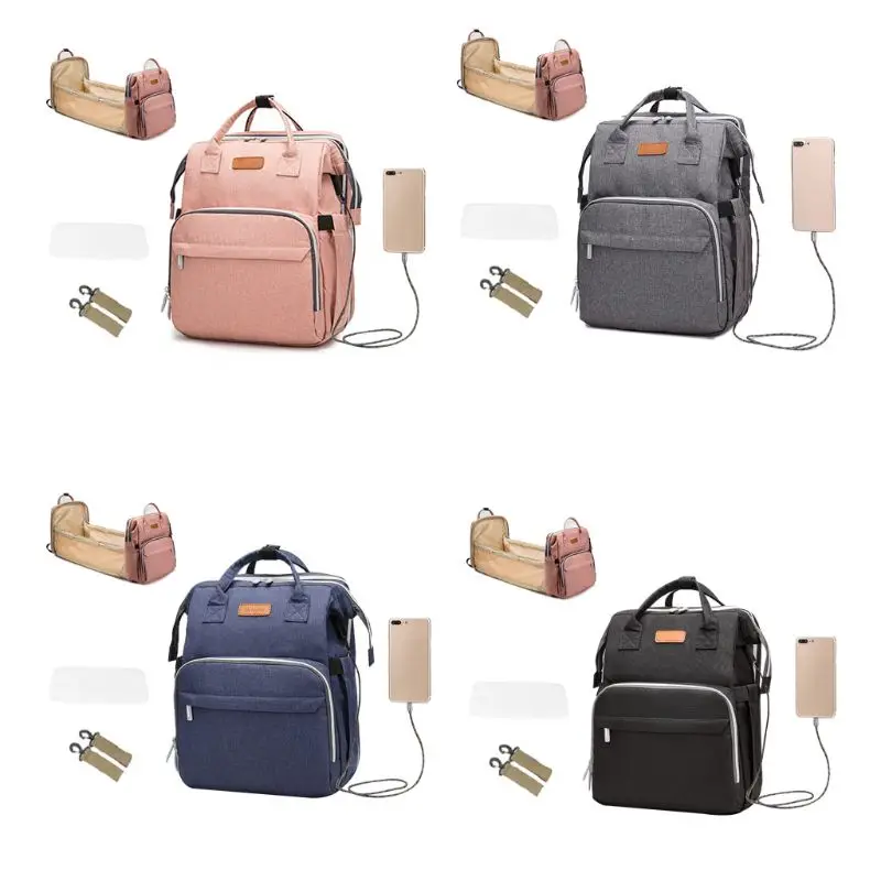 

Multifunctional Diaper Bag Backpack Travel Portable Large Capacity Shoulder Mommy Folding Crib Bags Waterproof Stylish Pack
