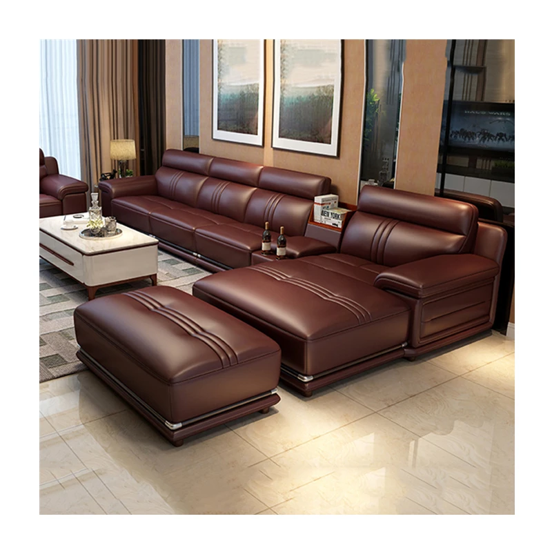 Диван из натуральной кожи U образной формы модульный дизайн кровати|Наборы для