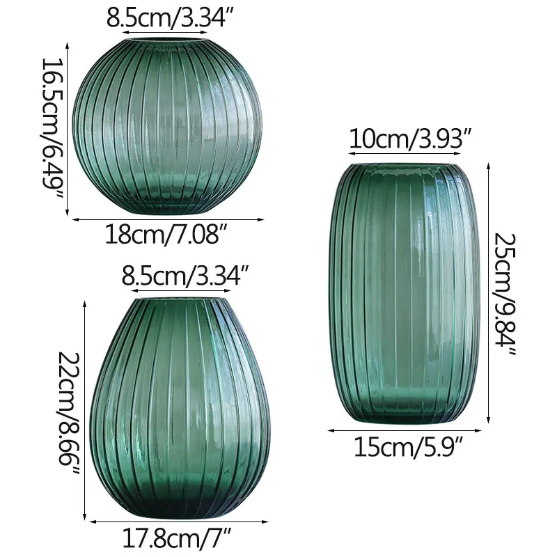 

European Green Glass Vase Transparent Hydroponics Flower Vase Ornaments Retro Home Decoration Accessories Living Room Gift