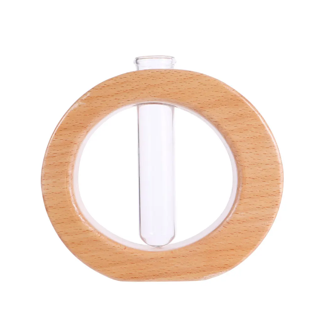 

1pc Hydroponic Glass Tube with Wooden Rack Desktop Flower Arrangement Holder