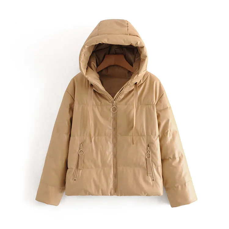 

Winter faux leather jacket women casual coat long sleeve hooded jacket korean warm parka jacket women black leather coat zipper