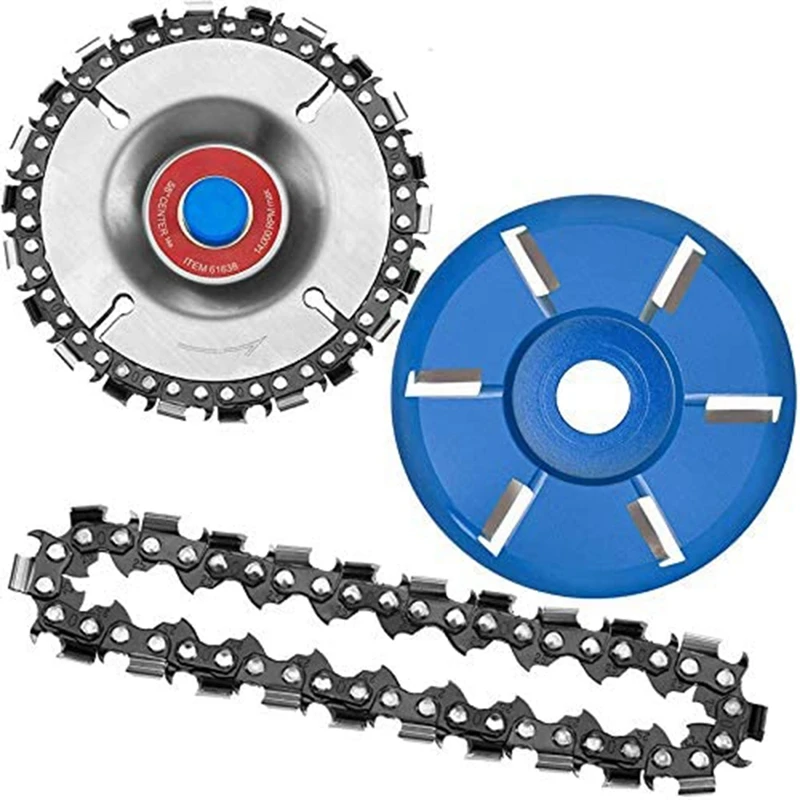 

Wood Carving Chain Disc with Chain 4 Inch 22 Teeth Angle Grinder 6 Arc Teeth Wood Carving Disc Bore Milling Cutter