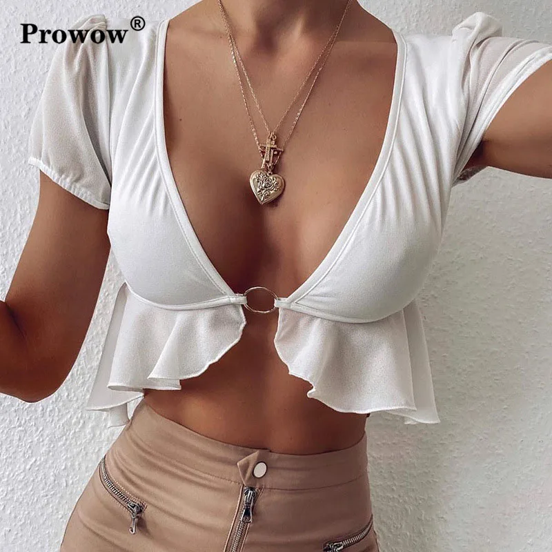 Футболка женская с глубоким V образным вырезом и коротким рукавом пикантный