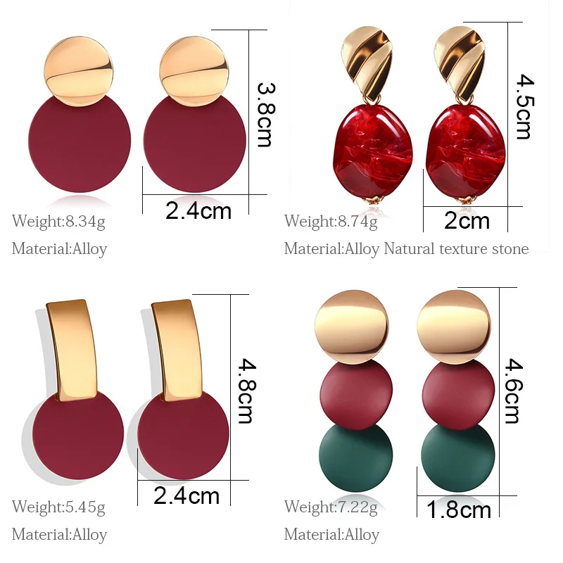 X& P Новые массивные Висячие серьги для женщин модные золотые серьги акриловые геометрические красные висячие серьги Свадебные ювелирные изделия Brinco