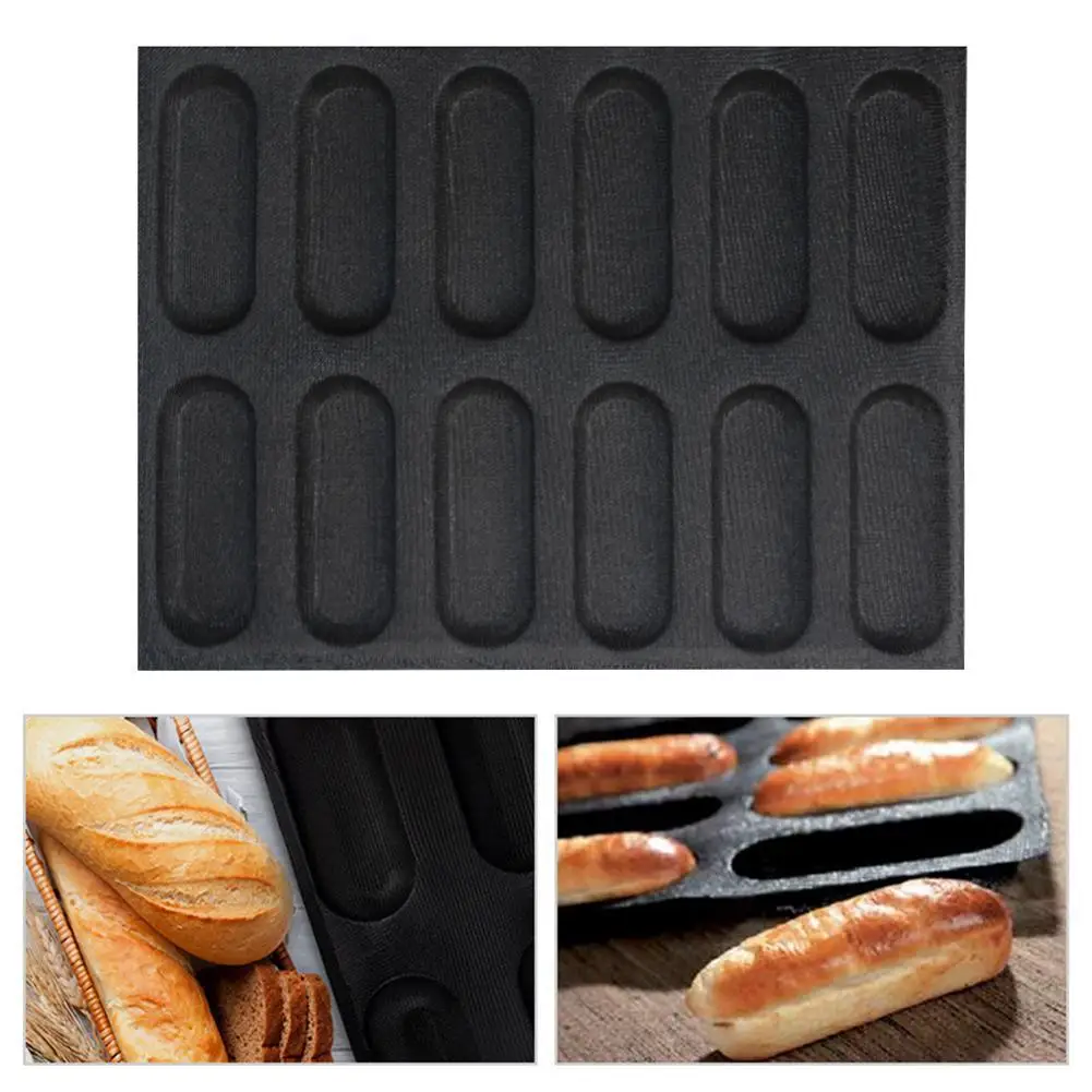 

12 полостей багет силиконовая форма овальная форма для хлеба Длинная форма для хлеба «хот-дог» булочка антипригарный противень для выпечки ...