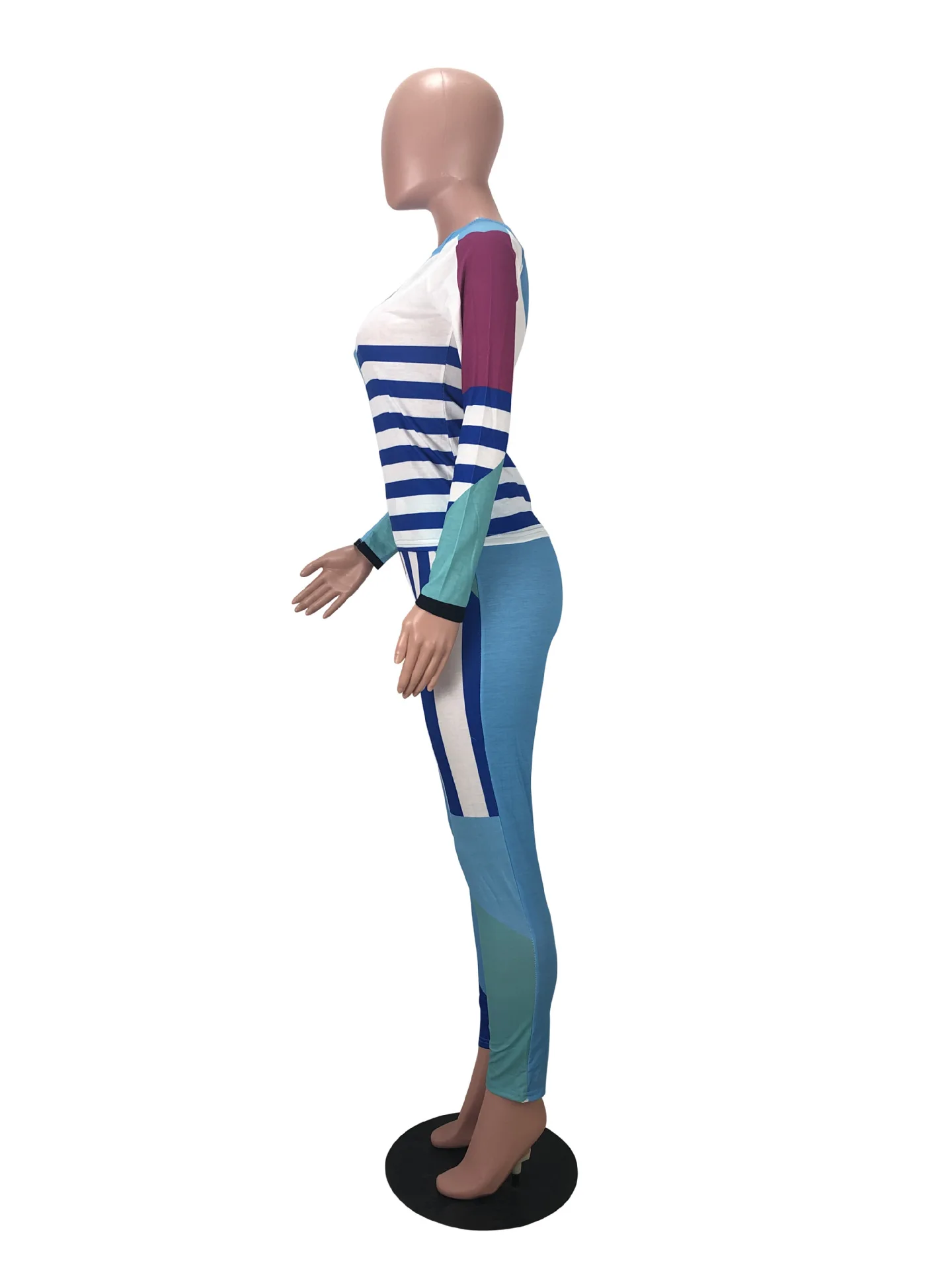 Autumn Winter Women stripes &amp splicing print t-shirt Striped pants suit two piece set fashion sporty tracksuit outfit |