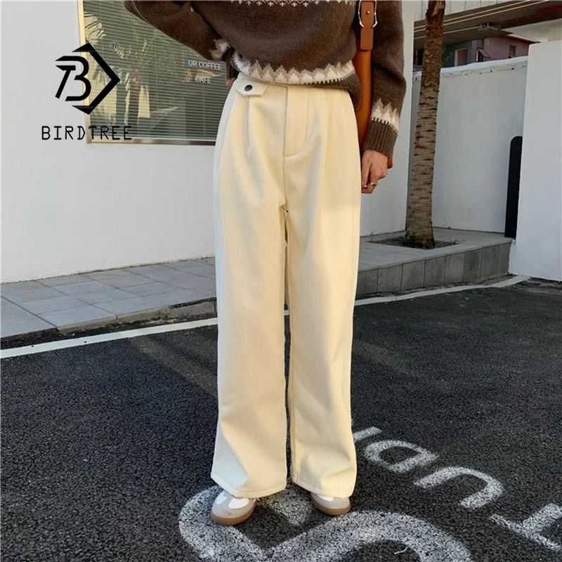 

Новинка 2021, женские весенние вельветовые брюки с высокой талией, винтажные корейские широкие брюки, элегантные свободные хлопковые уличные...