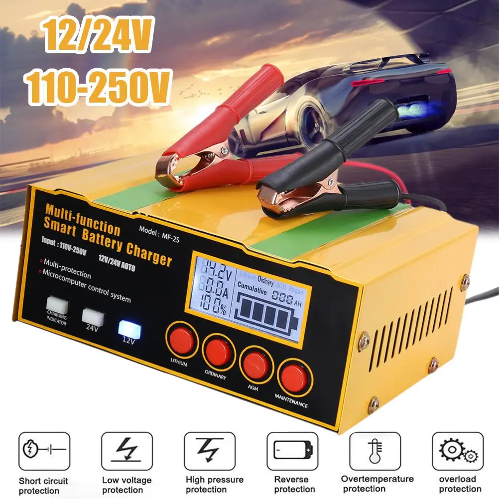 

Car Battery Charger 12/24V 8A Touch Screen Pulse Repair LCD Fast Power Charging Wet Dry Lead Acid Digital LCD Display
