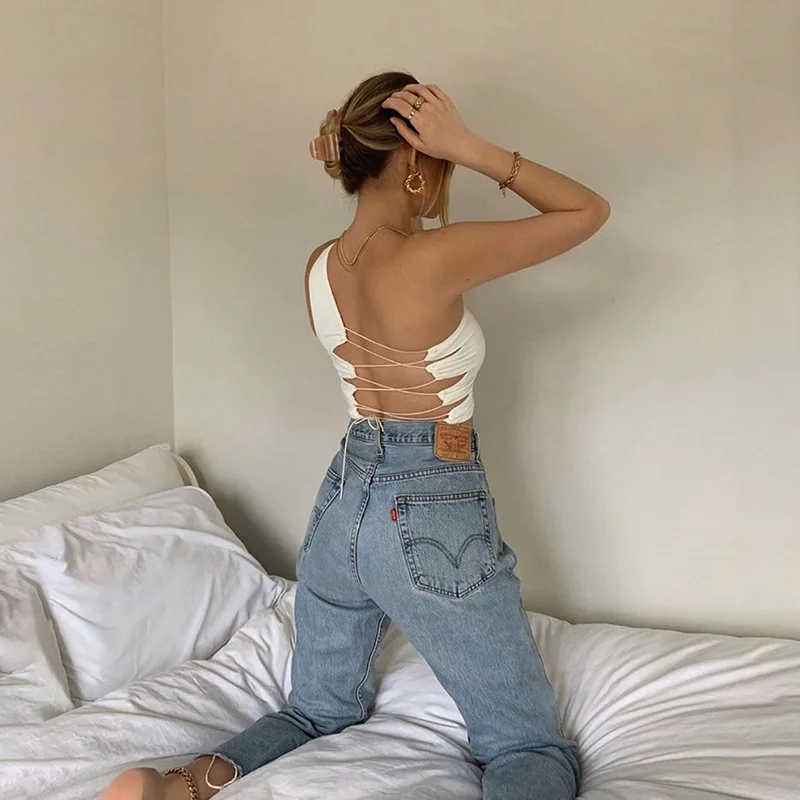 Nibber sexy hollow backless white black tank top women summer Korean club party wear camisole femme crop tops Slim Soft vest tee | Женская