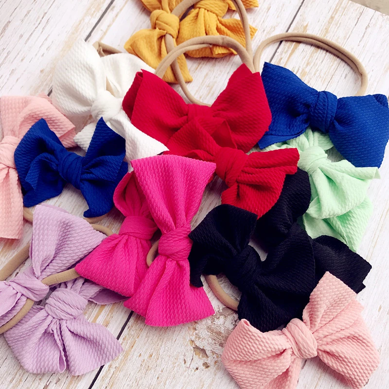 2 Pcs/Set Solid Bow Baby Headbands For Girls Colorful Elastic Soft Turban Cute Hairclip Elegant Hair Accessories | Мать и ребенок