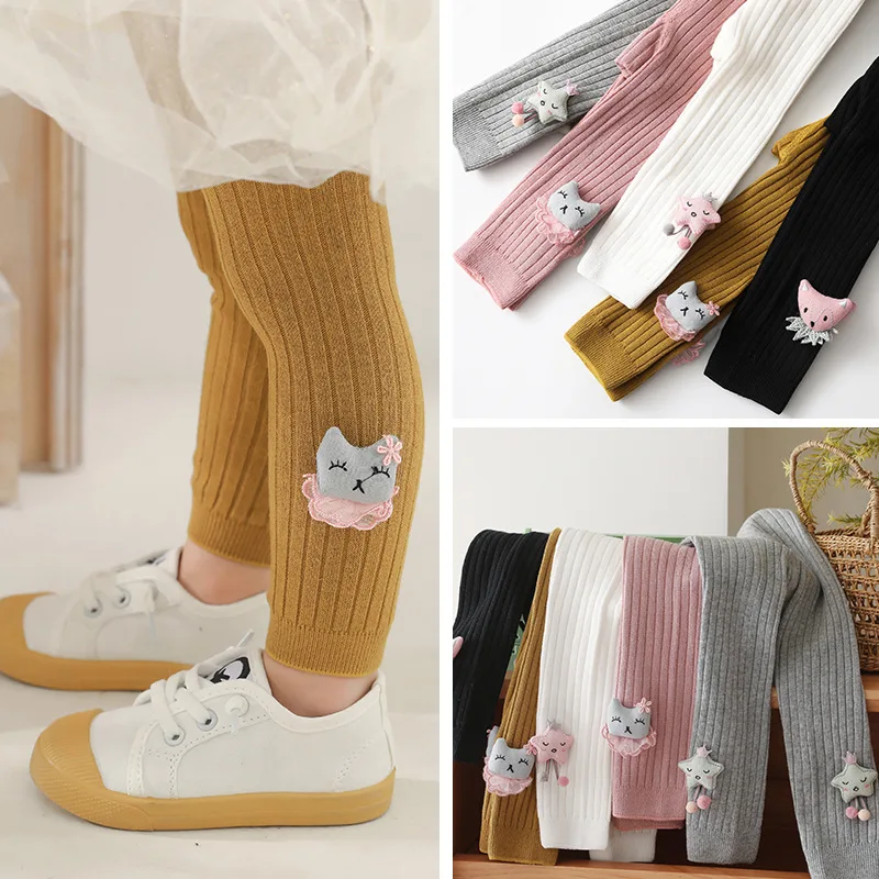 

Spring Autum 3D Cat Girl Trousers High Quality Cotton Girls' Leggings Soft Knitted Pants for Children's Legging 1 to 8 Years