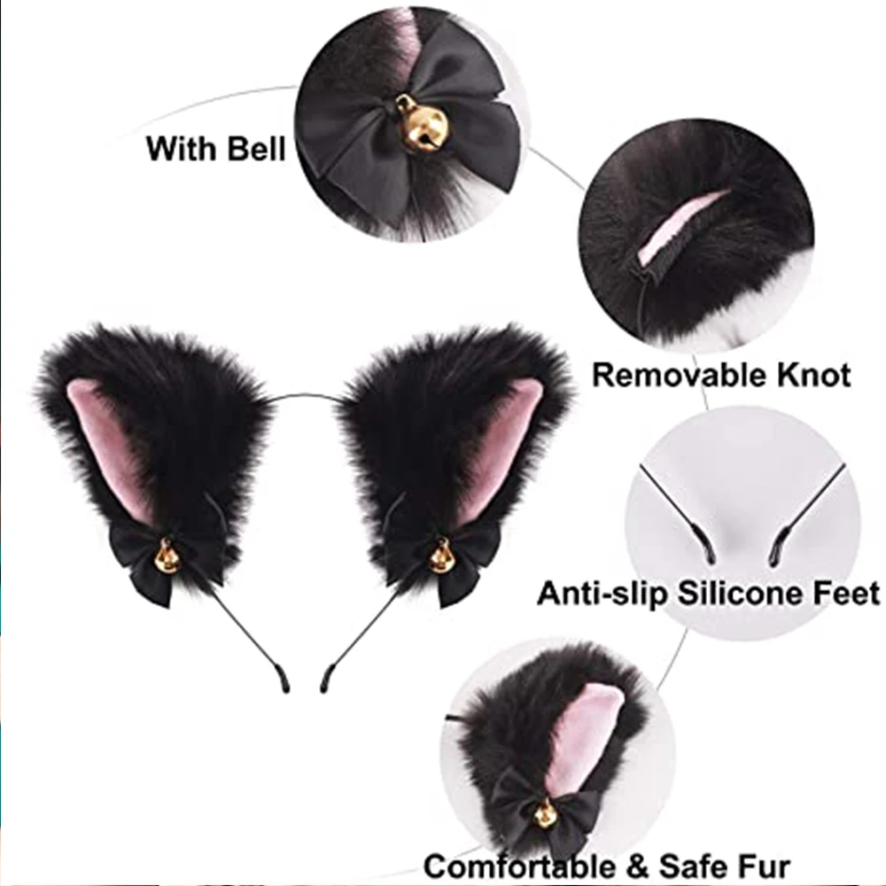 

Cat Ears Headband Plush Cute with Bells and Bow Hairpin Headwear for Girls LXH