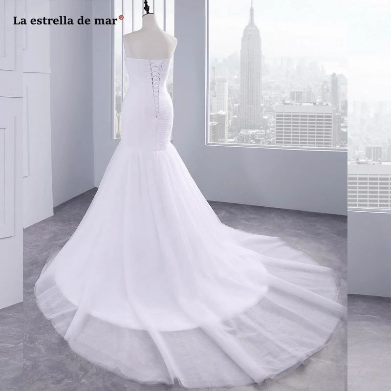 

vestido de novia new tulle sexy sweetheart Backless white sexy mermaid wedding dress Sweep/ Brush Train elegant bridal gowns