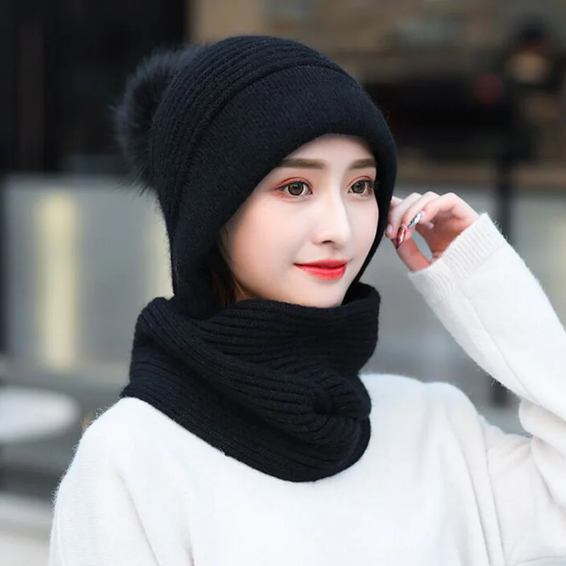 Женские шерстяные шапки высокого качества вместе с шарфом женские защитные уши