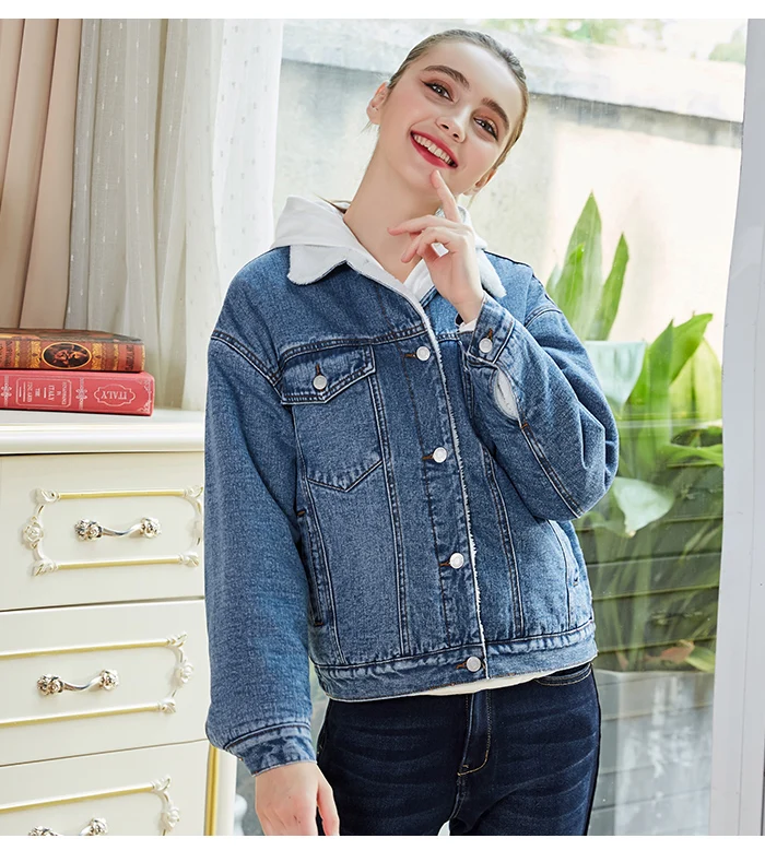 Женская теплая джинсовая куртка LEIJIJEANS, повседневная куртка из денима с начесом, новая модель 9250R большого размера на зиму