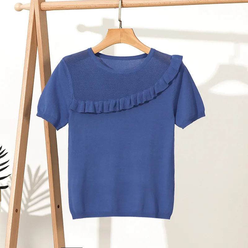 

GGRIGHT Korean Tshirt Women Hollow Black Short Sleeve T Shirt Woman Clothes Knitted Slim 2020 Summer Tops Casual Tee Shirt Femme