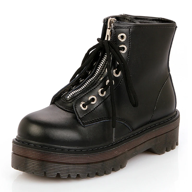 

Platform Shoes Women Boots Fashion Soft Leather Motorcycle Ankle Boots Winter Shoes Female Booties Women Winter Boots
