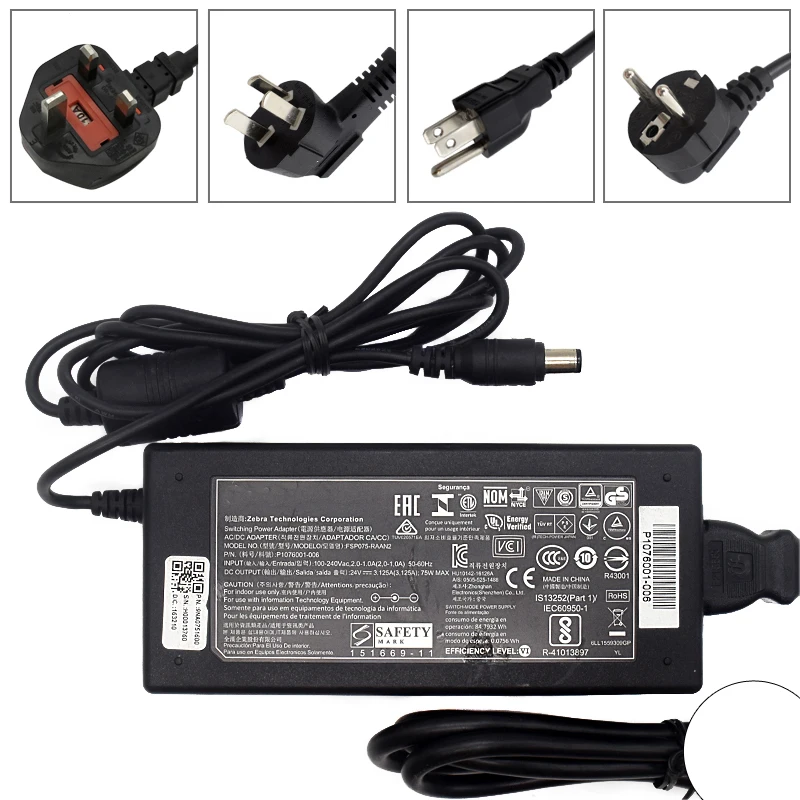 Для принтера этикеток Zebra FSP075 RAAN2 24V 3.125A P/N:P1076001 006 источник питания зарядное