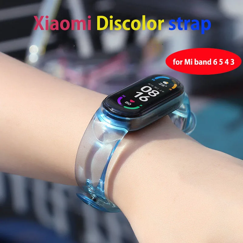 

Discolor Watch bracelet for Xiaomi Mi Band 6 5 4 3 Band Transparent Silicone Sports Strap Discoloration Wristband for Miband 6 5