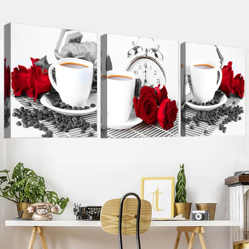 

AMTMBS 3 Pcs Black And White Coffee Rose DIY Painting By Numbers Adults Drawing On Canvas Coloring By Number Wall Painting Decor