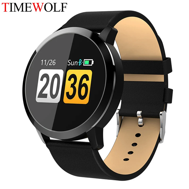 Black Black Leather Смарт-часы Timewolf Q8 OLED цветной экран фитнес-трекер монитор сердечного ритма Bluetooth IP68 Водонепроницаемые умные часы Q8 - Цвет: Black Black Leather