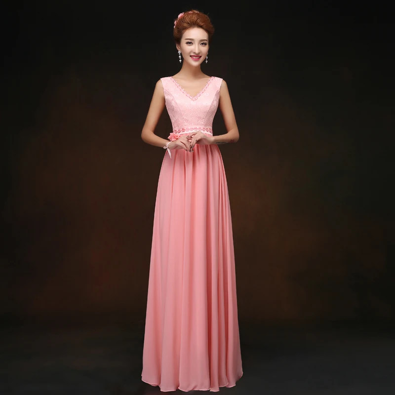Шифоновые бордовые платья для подружки невесты с v-образным вырезом розового
