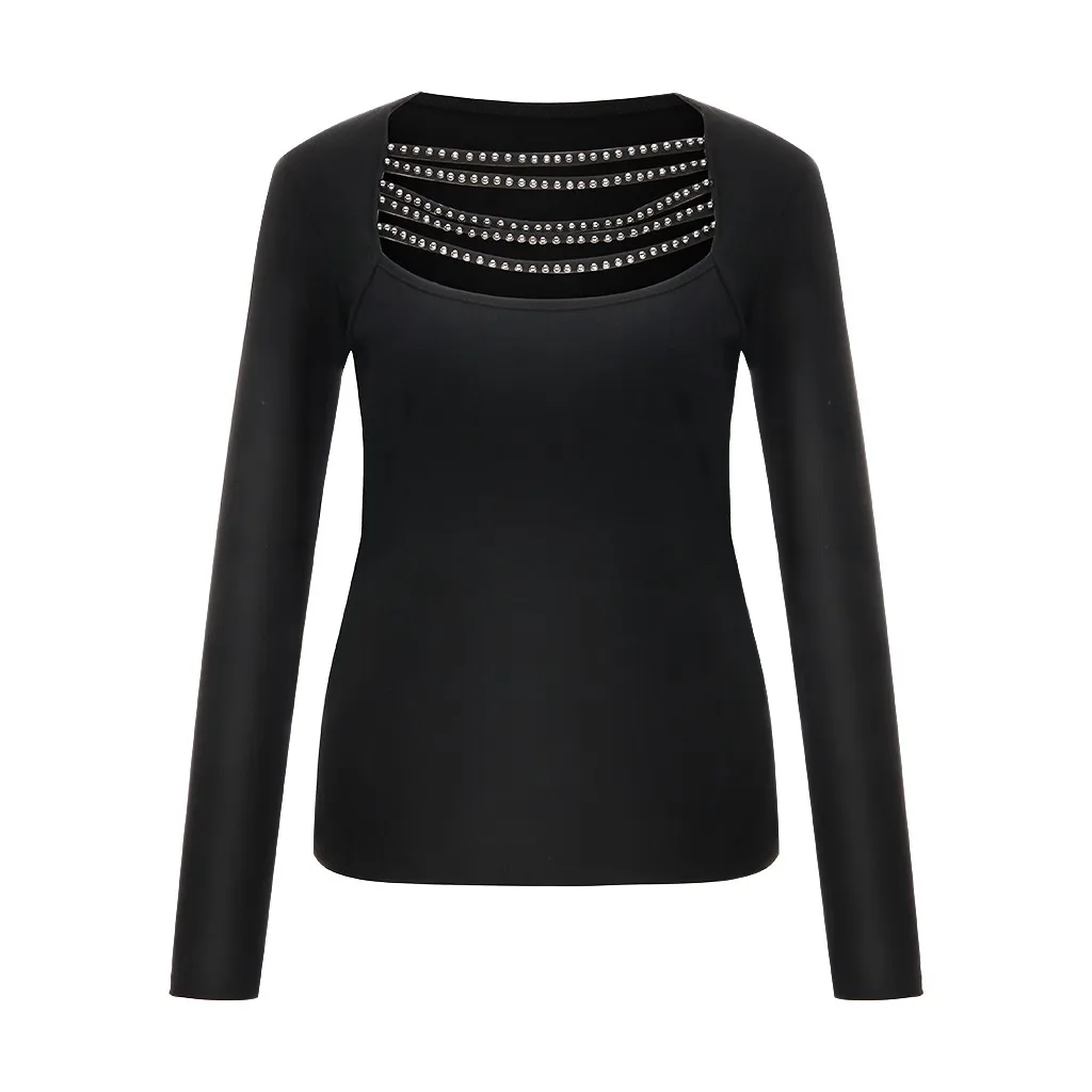 Женская однотонная блузка с бисером Повседневная ажурная длинным рукавом и