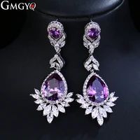 gmgyq sliver color water drop shape purplewhite 2 colors zircon crystal pendant stud earrings for bridal wedding jewelry