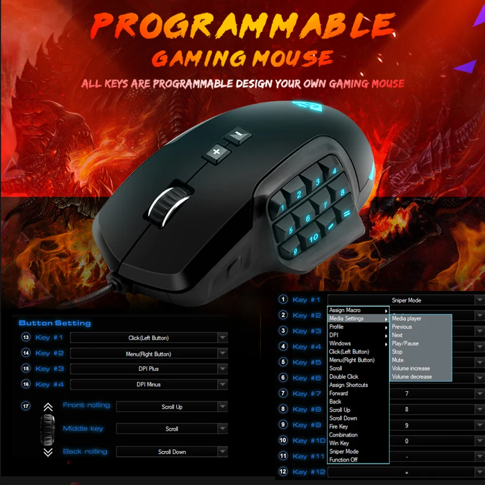 Rocketek USB RGB Проводная игровая мышь 24000 dpi 16 кнопок лазерная программируемая игровая мышь с подсветкой эргономичная для ноутбука компьютера