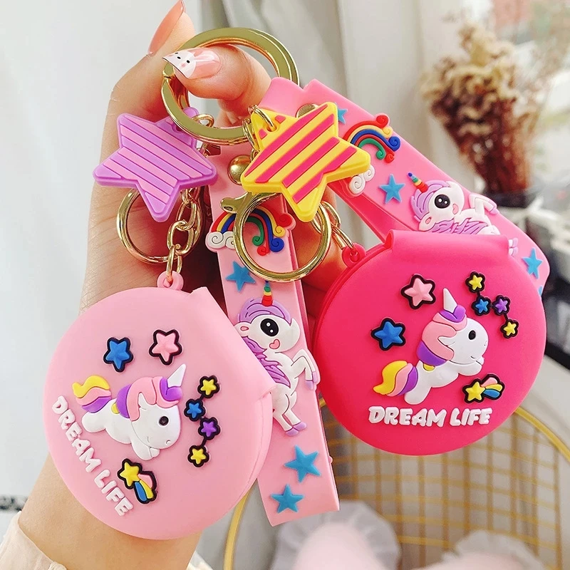 

Disny Key Chain Rainbow Unicorns Cartoon Cute Mirror Keyring Creative Car Bag Fresh Gift Pendant Keychain
