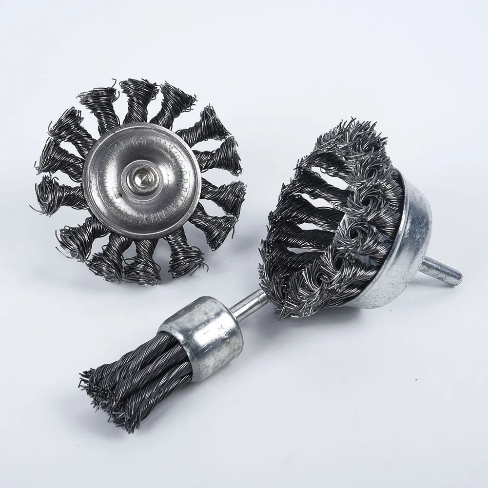 

3PC Steel Rotary Joint Knot Flat Wire Wheel Cup Brush Disk Rust Removal Polish
