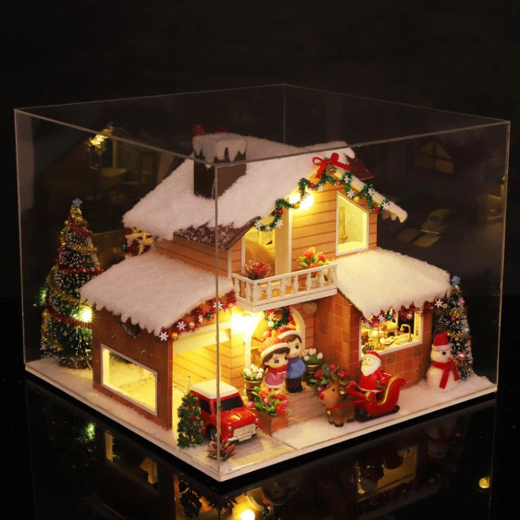 

DIY Wooden Christmas Eve Doll House Kit Miniature with Furniture Casa Snow Cottage Dining Room Dollhouse Toys for Children Gifts